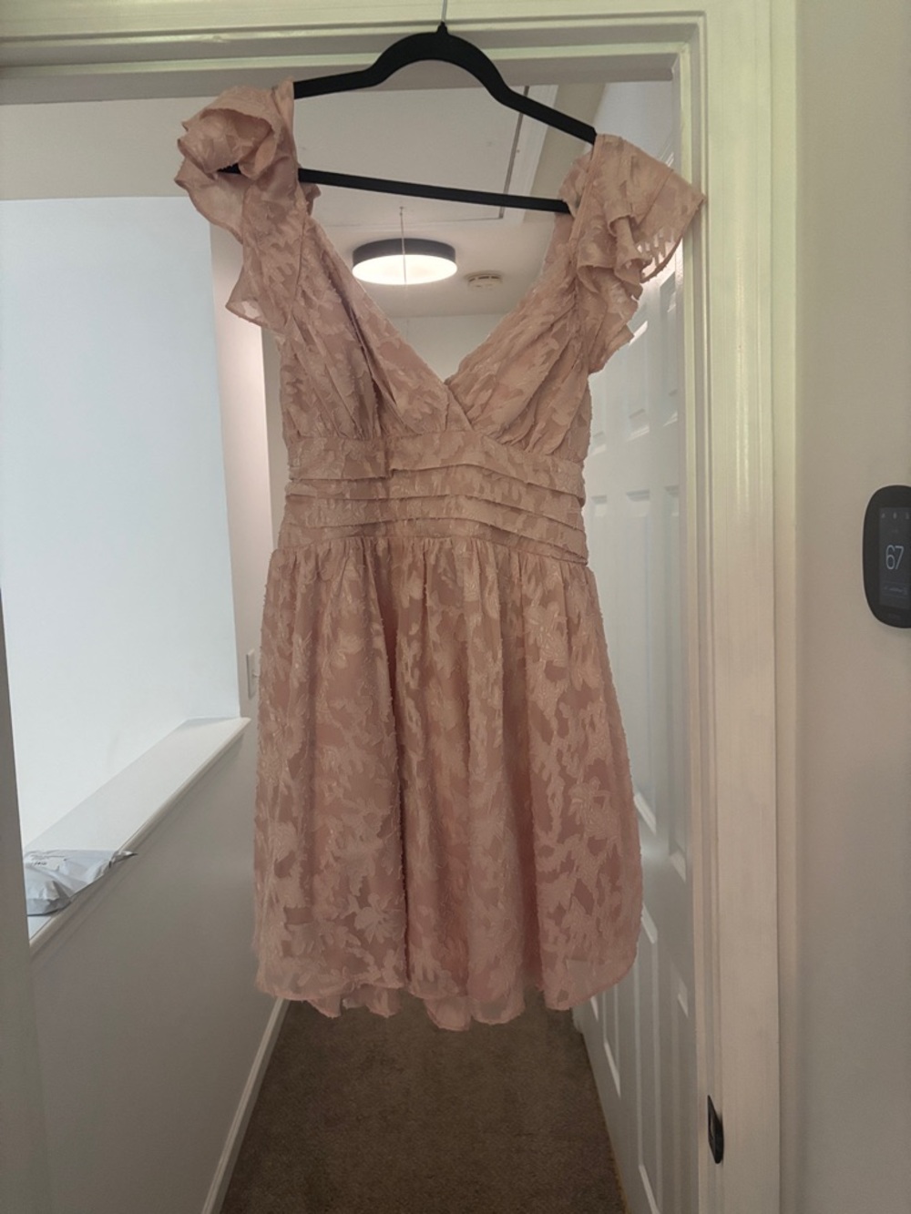 Selfie Leslie Blush Pink Lace Ruffle V-Neck Mini Dress